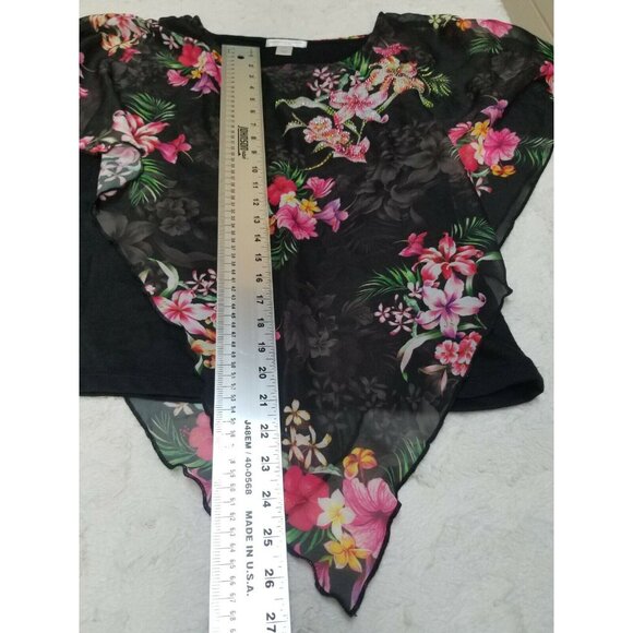 Christopher & Banks Top Medium Petite Black Floral Lace Overlay Chiffon Blouse - Picture 8 of 8